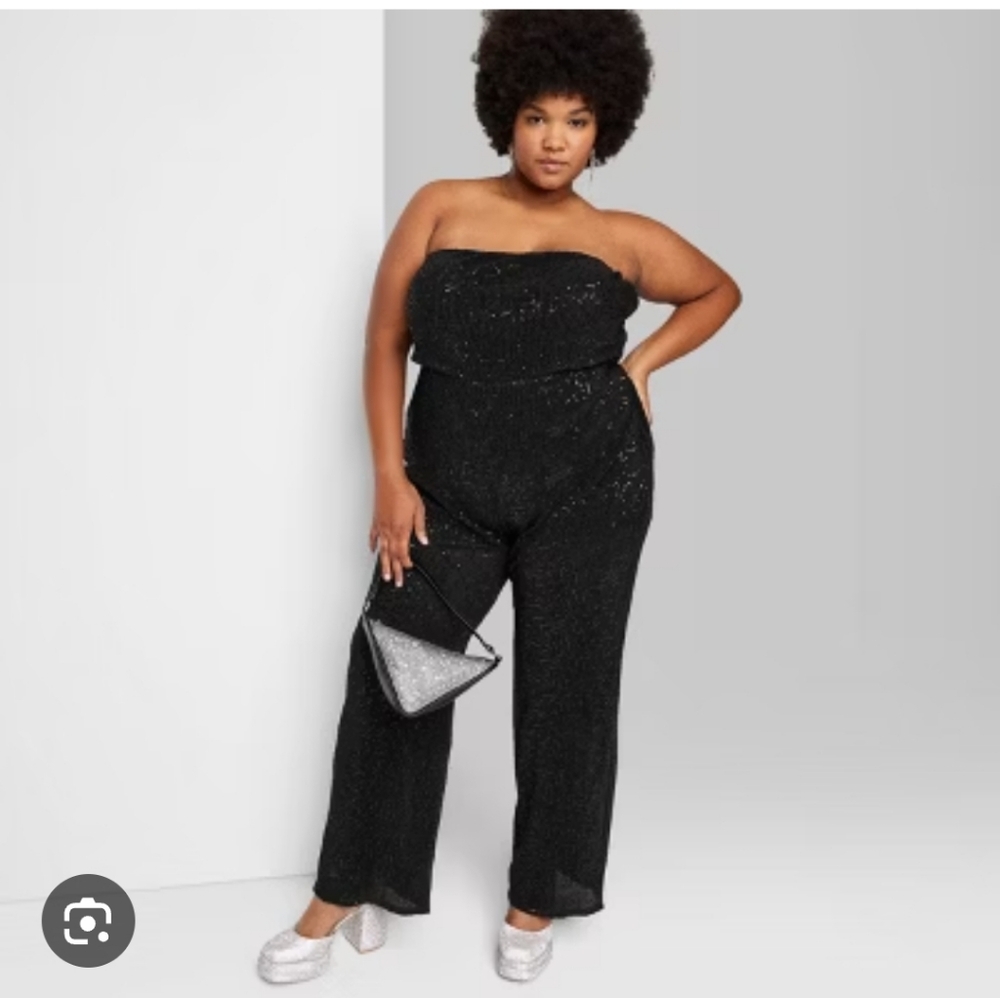 Target Wild Fable Sequin Black Strapless Jumpsuit Wide Leg Boho Wedding XXL
